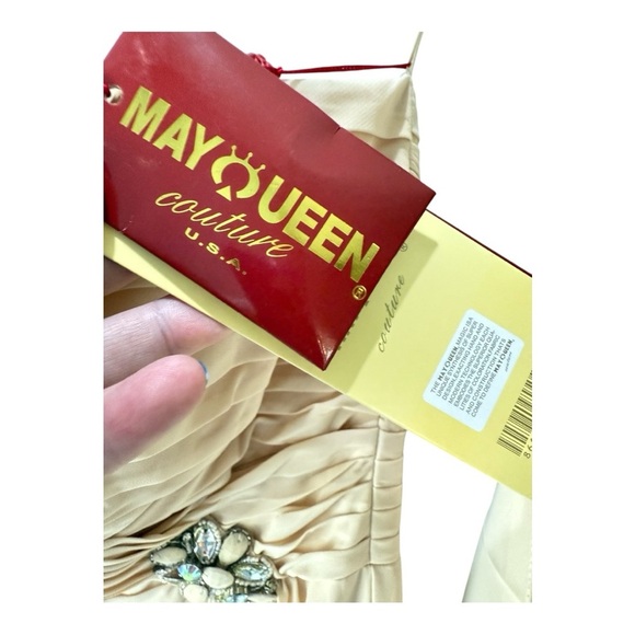 May Queen Couture Champagne Chiffon Sweetheart‎ Neckline Rhinestone Brooch Dress - Picture 12 of 16